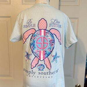 Simply Southern Light Blue Tee with Pink & Blue Turtle Graphic
